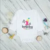 Neugeborenes Baby Langarm-Babyspielanzug Mein erster Geburtstag Briefdruck Mädchen Jungen Kleidung Baby Junge Geburtstagsparty Kleidung 0-24M 2470 Q2