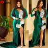 2022 Neue Plus Size Abendkleider Arabisch Aso Ebi Hunter Green Mermaid Abendkleid Spitze Sheer Neck Velvet Formale Party Zweiter Empfang Brautjungfernkleider DD