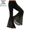 Kobiety Pants Black High Waist Flare Spodnie Wszystkie Dopasuj Vintage Długie Koronkowe Spodnie Moda Sexy 210513