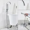 Messing Vloer Gratis Standing Kraan Enkele handvat Dual Control Koud Warm Water Mixer Tap Para Badkuip Douche Bad