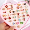 10 20 36 Pcs Cute Regolabile Bambini Ragazze Giochi di imitazione Trucco Giocattoli Cartone Animato Gioielli in Cristallo Lega Animale Smalto Anello All'ingrosso