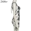 Nibber Y2Kファッションスリングドレスノースリーブレースの中空デザインタイ色のプリントのホットガールスタイルセクシーな女性パーティーナイトクラブウェアY0726