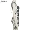 Nibber Y2K Fashion Sling Robe sans manches en dentelle creuse Design Tie Dye Imprimer Hot Girl Style pour les femmes sexy Party Night Clubwear Y0726