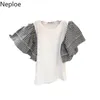 Neploe koreanska chic tröjor för kvinnor sommar patchwork kontrast färg tshirt o-nacke butterfly ärm casual tees toppar mujer 210422