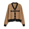 Women Elegant Striped Pattern Cardigan Vintage Jumper Lady Fashion Oversized Knitted Coat 210430