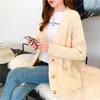 Kobiety sweter z dzianiny Luźne V Neck Top Cardigan Jesień Zima Z Długim Rękawem Koreański Czerwony Żółty Khaki Moda LR589 210531