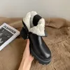 Meotina Natural Wool Fur Real Leather Platform High Heel Short Boots Kvinnor Rund Toe Skor Chunky Heels Zipper Ankel Boots Black 210520