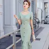 Summer Women Fashion Bodycon Mermaid Dress Elegant Sexy Slim Party Formal Button Midi 210529