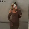 Kliou Dzianiny Solidna sukienka Maxi Kobiety Jesień Sexy Halter Slash Neck Bodycon Szata Kobieta Lady Korpialnia Elegancka Spódnica Vestidos Y1204