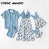 Lente zomer familie matching kleding 5 stks sets moeder vader dochter zoon baby bloemen jurk bodysuit shirt E2002 210610