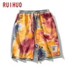RUIHUO Tie Dye décontracté été Shorts hommes vêtements Streetwear hommes court Long M-3XL 2021 nouveautés X0705