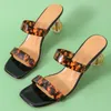 Rimocy Sexy Leopard Print Crystal High Talons Pantoufles Femmes Transparent PVC Strap Jelly Chaussures Femme Open Toe Party Slides Femelle 210528