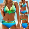 Sexy Push Up Bikinis Set Badmode Damesgradiënt Badpakjes Bading Swim Suit Halter Biquini Beach Wear Maillot de Bain 210702