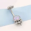 Right Grand ASTM F136 Titanium 14G Opal Navel Button Jewelry Belly Ring CZ Body Piercing