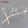 Strass Titanium Frame Transparante Lenzen Randloze Bril Licht Frame Dames Gradiëntglas Afstuderen Bril 2103270z