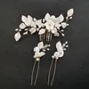 Cristal fait à la main strass perles d'eau douce fleur mariée peigne à cheveux ensemble de broches accessoire de mariage femmes bijoux Clips Barrettes