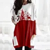 크리스마스 미니 드레스 여성 크리스마스 스웨터 따뜻한 탑 긴 소매 느슨한 O 넥 점퍼 탑 겨울 가을 풀오버 플러스 크기 210329