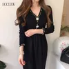 Francuski Elegancki Dekolt Moda Damska Sweter Sukienka Midi Dress 2021 Zima Nowy Koreański Jednoczęściowy Czarny Śliczny Dzianiny Sukienka Kobieta Y1204