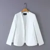 Women elegant black white color v neck split casual cloak coat office lady wear outwear suit jacket open stitch tops CT237 211112