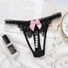 Lace Low Rising Pearl G String Bow Knot Open Kruis Sexy slipje voor vrouw ondergoed Lingeries broek Black Red