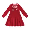 子供服春2021新しい赤い女の子のドレスニットセーター服2-8歳の子供長袖プリンセスパーティードレスQ0716