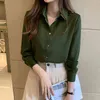 Korean Office Lady Style Blouse Women Autumn Solid Silk Long Sleeve Women's Blouse Satin Single-breasted Loose Shirts 11053 210518