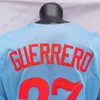 Koszulka Montreal Expos Vladimir Guerrero Vintage 2000 Niebiesko-czerwona siateczka Biała bluza z guzikami Prążki Szara naszywka Hall of Fame