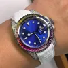 Klassisk titta på godisfärg diamant män klockor automatisk mekanisk 40mm regnbåge Bezel Business Women Wristwatch Montre de Luxe