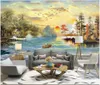 カスタム3D壁画壁紙ヨーロッパ牧歌カントリー湖の美しい風景油絵背景壁紙家の装飾的