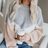 Autumn Winter Woman Sweaters Fashion Casual Loose Knitted Long Sleeve Jumpers O-neck Color Block Striped Sweater Pullovers