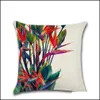 Coussin/Oreiller Décoratif Textiles De Maison Jardin 45Cm * 45Cm Grandes Feuilles Vertes Sous Les Tropiques Lin/Coton Jeté Ers Canapé Coussin Er Decorat