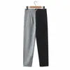 Puwd Slim Kvinnor Patchwork Låg midjabyxor Vår-Höst Mode Ladies Straight Female Casual No Deduction Trousers 210427