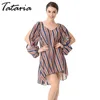 Robes d'été Femmes Lâche Col En V Rayé Sexy Causal Élégant En Mousseline De Soie Plage Pour Femme 210514