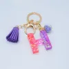 Modeharts Flash Rosa 26 Letter Keychains Clash Color Mosaic Tassel Pendant Lila Lim Engelska Word Keychain