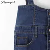 Streamgirl Long Denim Kjol med band Kvinnor Knapp Jeans S Plus Size High Waist Pencil s Womens 210619