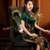 민족 의류 플러스 크기 5xL 녹색 꽃 여성 Qipao 섹시한 하이 스플릿 청소 우아한 슬림 중국 드레스 빈티지 긴 공식적인 매일