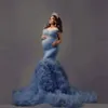 Sky Blue Русалка выпускные платья выпускного выпускного вечера Бисероплетение ruffles рода беременных для фотосессии элегантные длинные вечерние платья