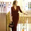 Kadın Örme Kazak Elbise Wrap Kuşaklı Tunik Midi Vestidos Uzun Kollu Seksi V Boyun Casual Slim Örgü 210519