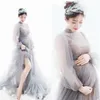 Long Maternity Photography Props Pregnancy Dresses Sexy Long Sleeve Tulle Perspective Pregnancy Dress For Photo Shoot Maxi Gown Q0713