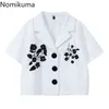 Nomikuma Vintage Blusa Mujeres Chemises Femme Patrón de flores Cuello con muescas Camisas de manga corta Tops de un solo pecho Blusas Mujer 210514