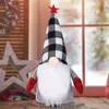 Kerst Gnome Decorations Red Buffalo Plaid Elektrische Faceless Doll Kids Toy Home Party Windows Ornament Xbjk2108