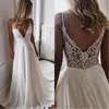 Vestidos de novia de gasa sencillos y modernos, vestidos de novia con espalda de encaje para novia, escote en V con correa