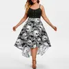 Damenblusen Hemden 2022 Plus Size Sexy Spaghettiträgerkleid Totenkopfdruck Mode Frauen Abendparty Femme Lässige ärmellose Kleider V