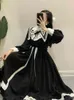 Svart vintage klänning kvinnor fransk elegant gotisk lolita klänning kvinnlig spets långärmad stativ kväll fest klänning korea höst 210521