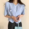 Korejpaa Kobiety Kurtka Lato Korean Fashion Simple V-Neck Loose Solid Color Casual Pocket Ramię Pad Puff Sleeve Kurtki 210526