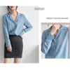 Bureau travail en mousseline de soie Blouse femmes à manches longues col cranté chemise femme bleu blanc dames Blusas décontracté hauts haute qualité 2022 femmes Blo