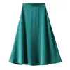 SURMIITRO Doux Satin Été Longues Jupes Femmes Mode Style Coréen Élégant Esthétique Taille Haute Jupe Midi Femme Vert 210712