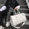 Homme PU cuir sac de voyage grand polochon chaussures indépendantes stockage grands sacs de Fitness sac à main bagage épaule noir blanc polochon