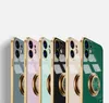 Casos de telemóvel de ouro de galvanoplastia de ouro Capa magnética de luxo com suporte de anel de metal Suporte para iphone 13 12 11 pro máx x xr xs 6s 7 8 plus