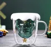 Noel Ağacı Kupası Cam Kupalar Isıya Dayanıklı Çift Katmanlı Gözlük Bottes Kahvaltı Süt Kupası Özel Içme Kupa LID GGA2689